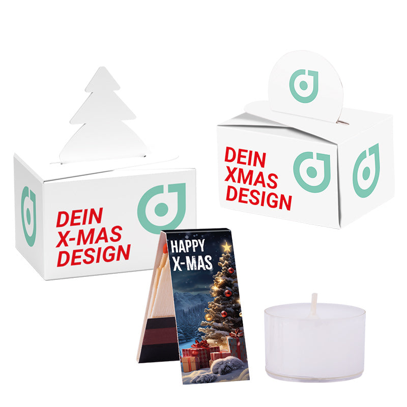 Geschenkbox Mini Teelicht und Streichholzbriefchen Weihnachten