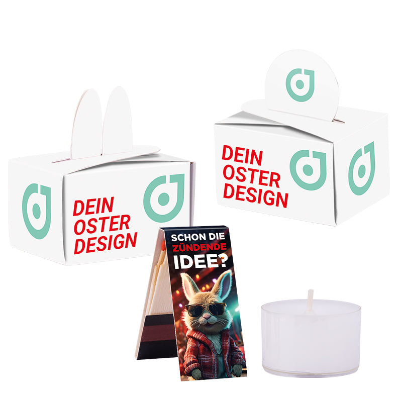 Geschenkbox Mini Teelicht und Streichholzbriefchen Ostern